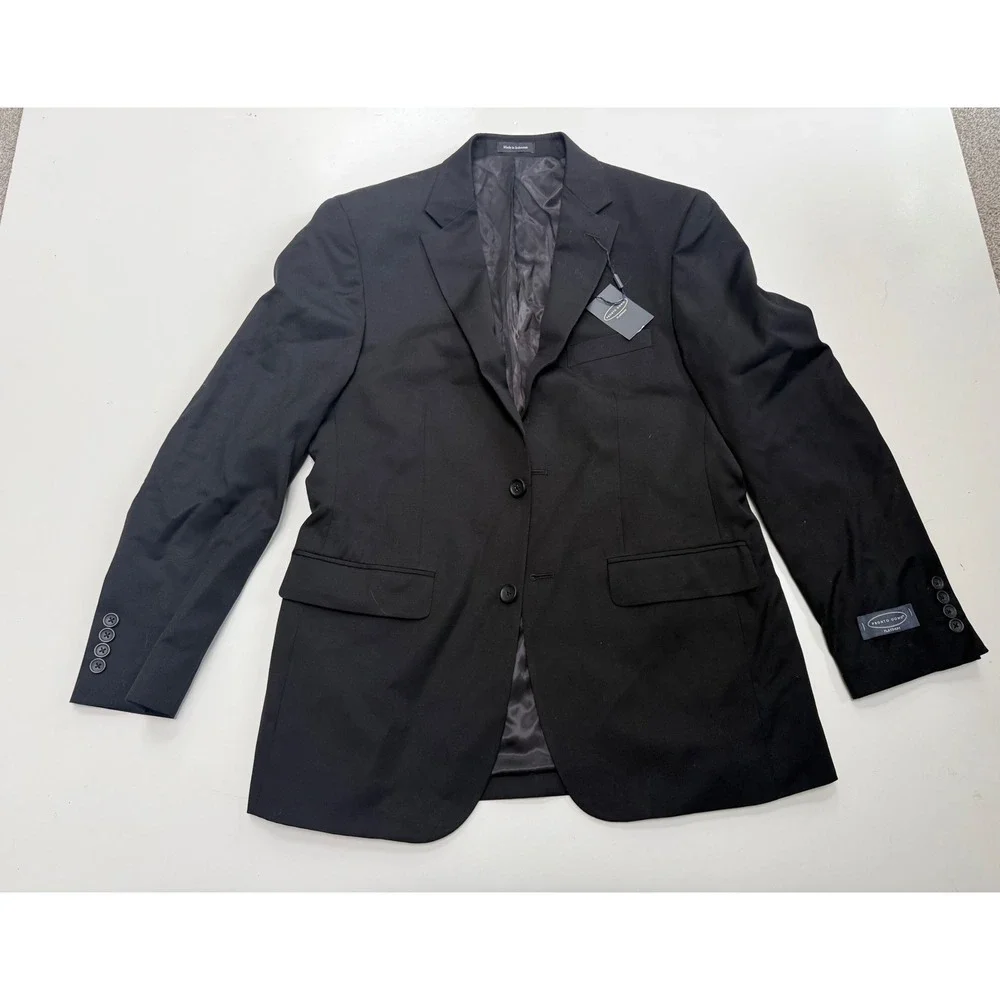Pronto Uomo Platinum Mens 39R Sport Coat Black 100% Wool 2 Button Blazer NEW
